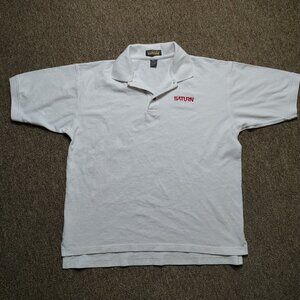 VINTAGE SATURN Polo Shirt Men 2XL White Embroidered Logo Egyptian Cotton